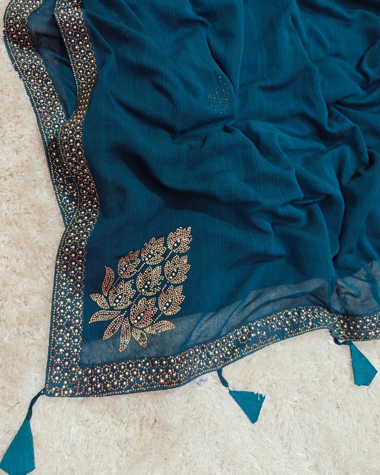 Aarya â RT2026038 Shimmer Designer Saree | Stud Stone Border Work - View 2 | RAJRANI TRENDS