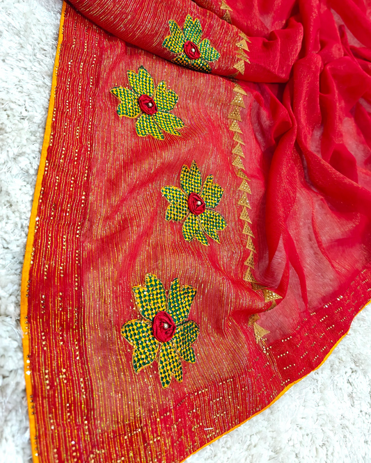 Siya – RT2026039 Shimmer Designer Saree | Embroidery Motif Border | RAJRANI TRENDS