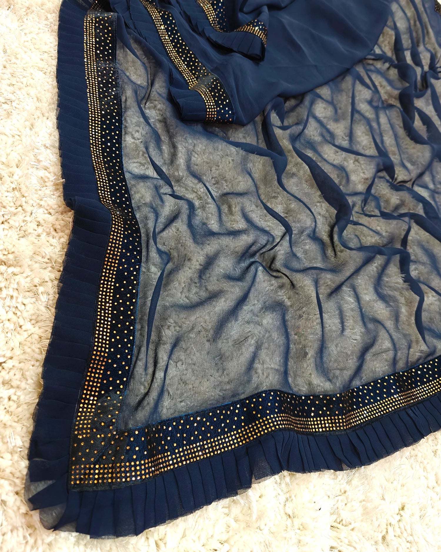 Zoya - RT2026036 Premium Georgette Designer Saree | Stud Stone Border with Frill Style - View 3 | RAJRANI TRENDS