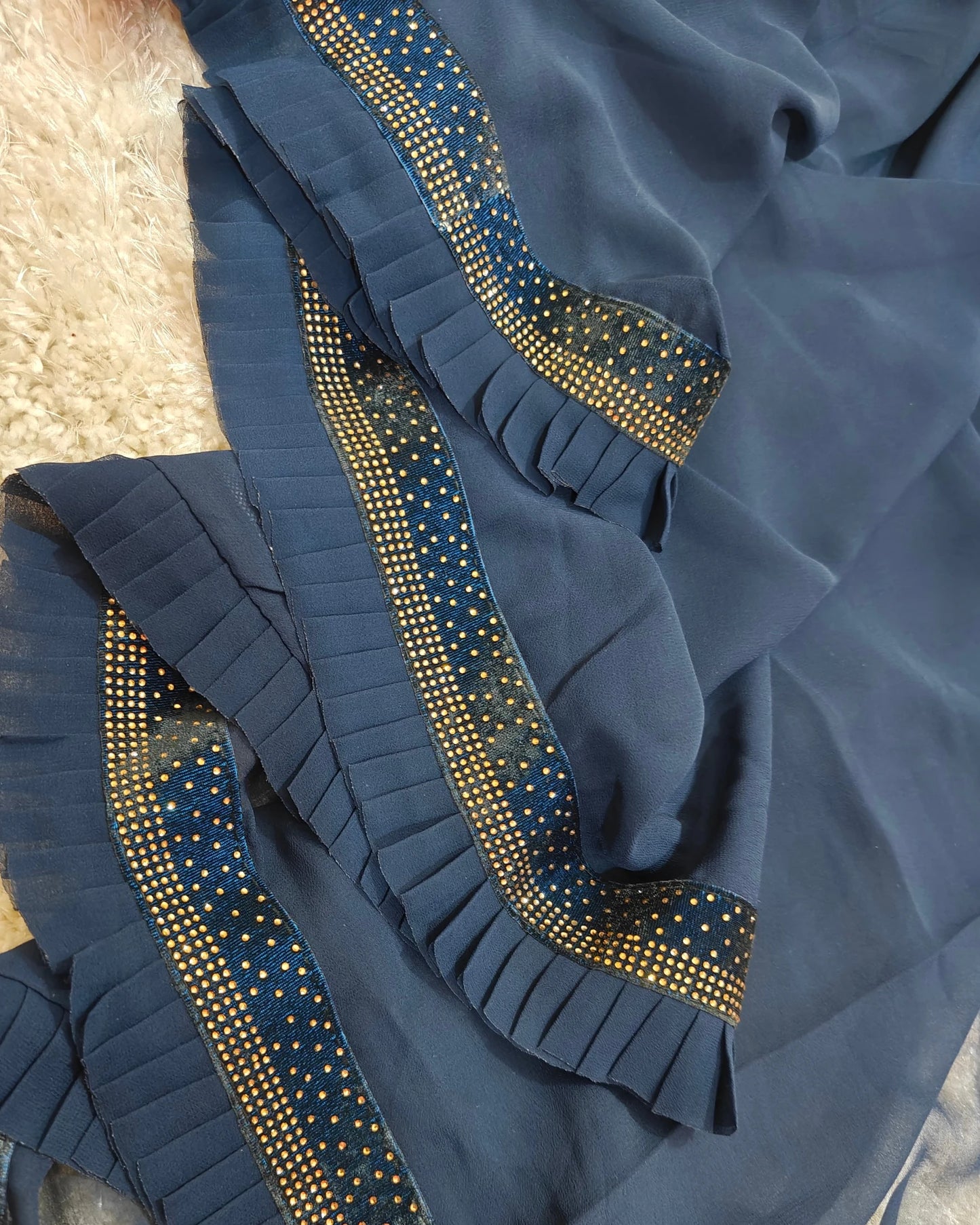 Zoya - RT2026036 Premium Georgette Designer Saree | Stud Stone Border with Frill Style - View 2 | RAJRANI TRENDS