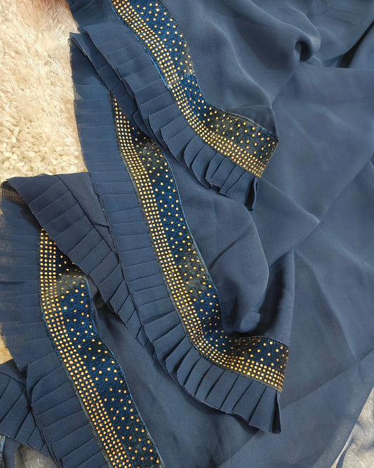 Zoya - RT2026036 Premium Georgette Designer Saree | Stud Stone Border with Frill Style - View 2 | RAJRANI TRENDS