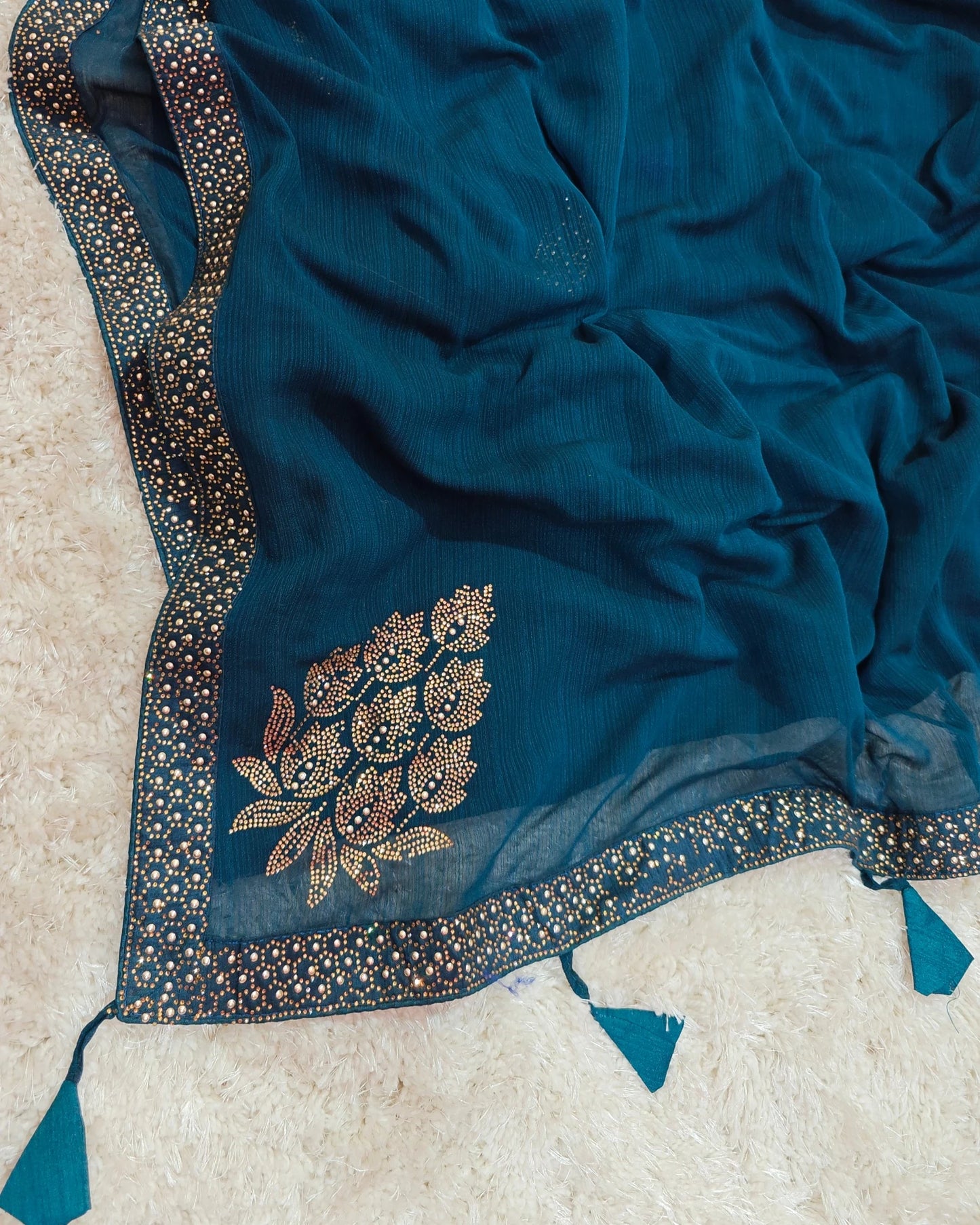 Aarya – RT2026038 Shimmer Designer Saree | Stud Stone Border Work - View 2 | RAJRANI TRENDS