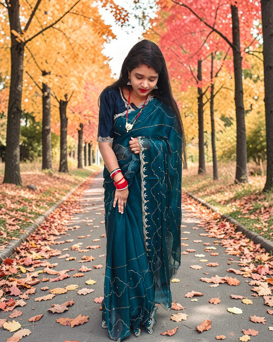 Aditi - RT2026025 Premium Jimmy Choo Saree | Elegant Hand Work | Wedding & Party Wear - View 2 | RAJRANI TRENDS