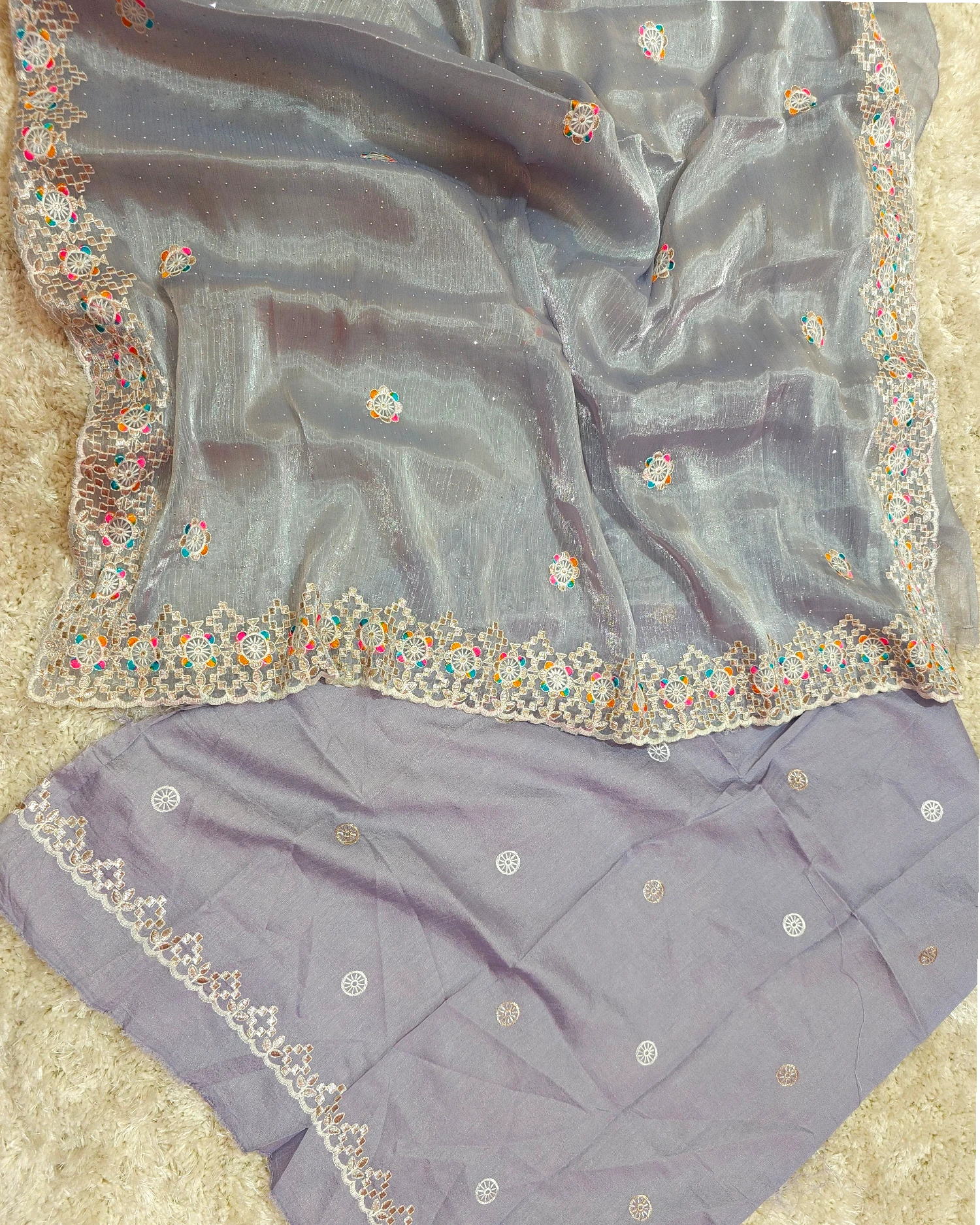 Aadhya – RT2026044 Jimmy Choo Saree with Multicolor Thread Embroidery Border - View 3 | RAJRANI TRENDS