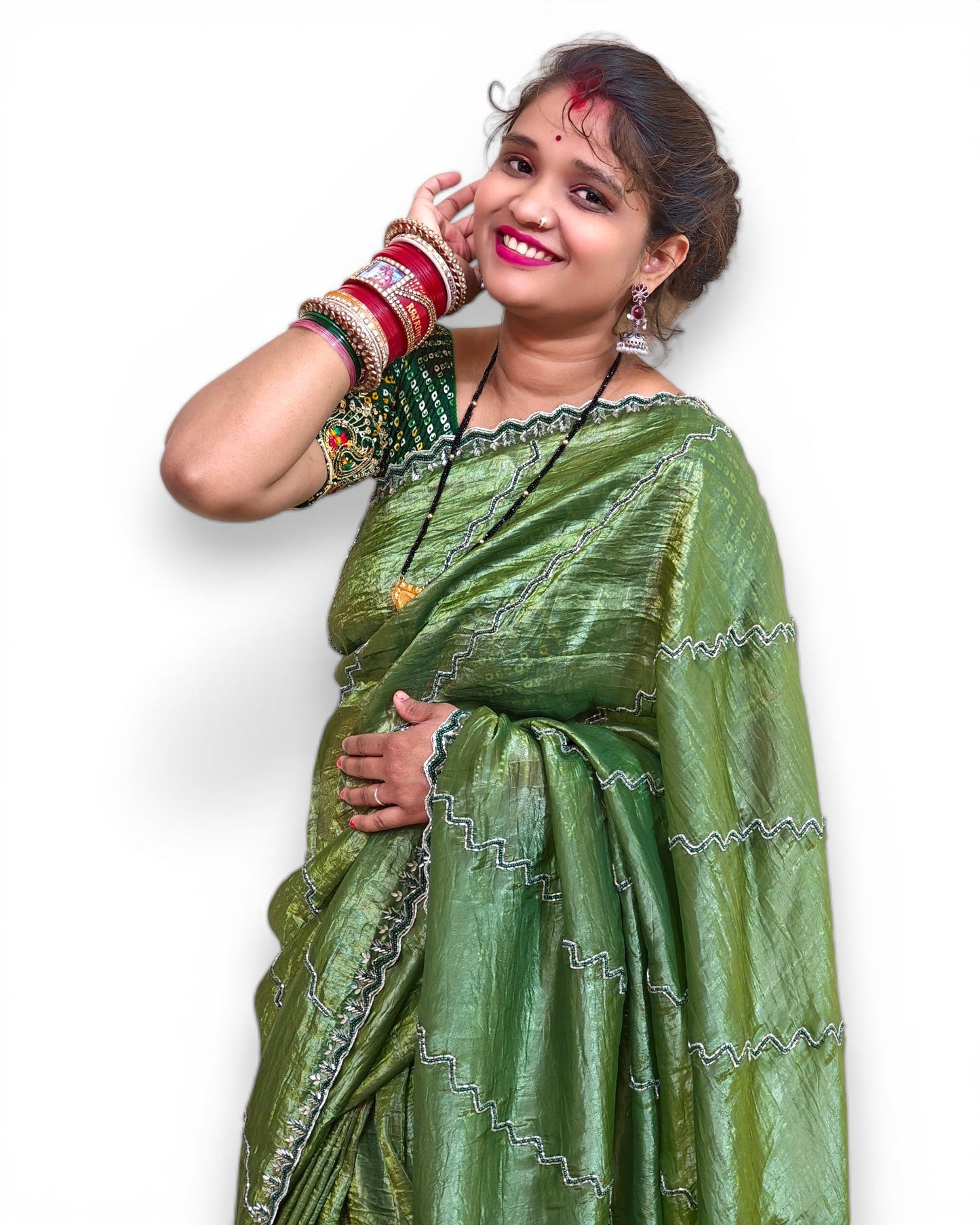 Saraswati - RT2026003 (Gold Crush Green) - View 2 | RAJRANI TRENDS